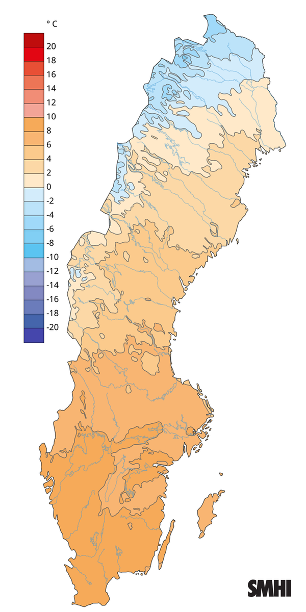 Månadsmedeltemperaturen under april 2025.