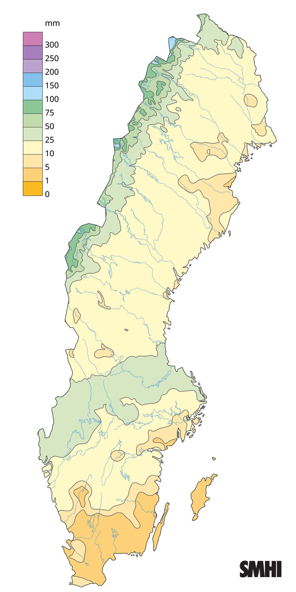 Nederbördssumma under april 2025.