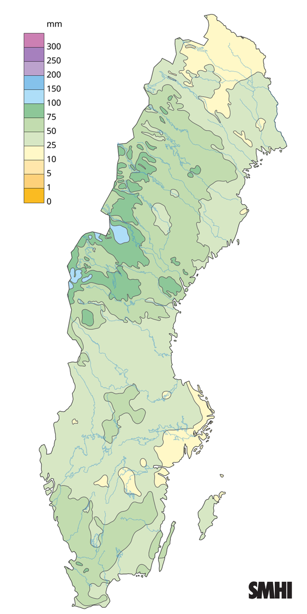 Nederbördssumma under maj 2025.