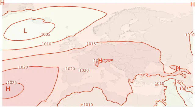 Medellufttryck i Europa i juni 2026.