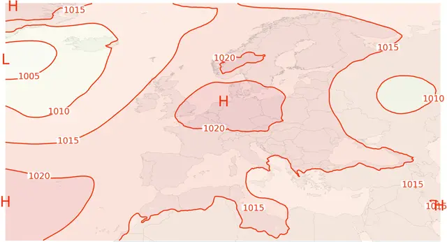 Medellufttryck i Europa i april 2026.