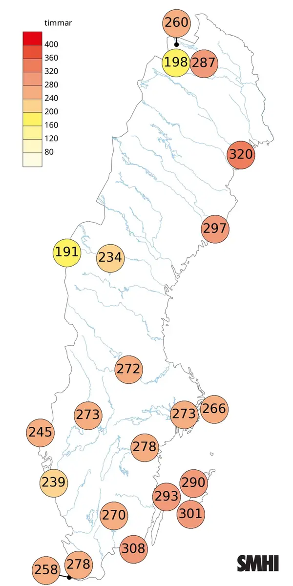 Antal soltimmar i april 2026.