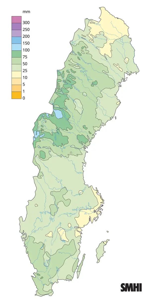 Nederbördssumma under maj 2025.