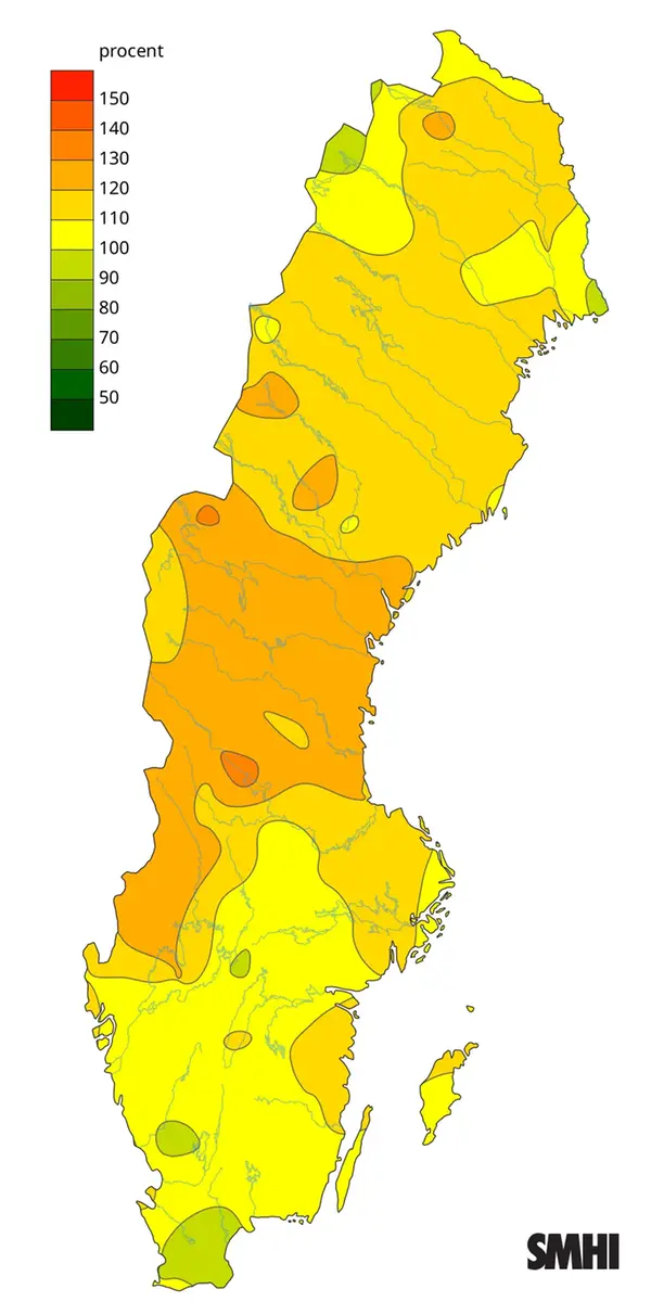 Byvindens avvikelse från det normala (1996-2015) under maj 2025.