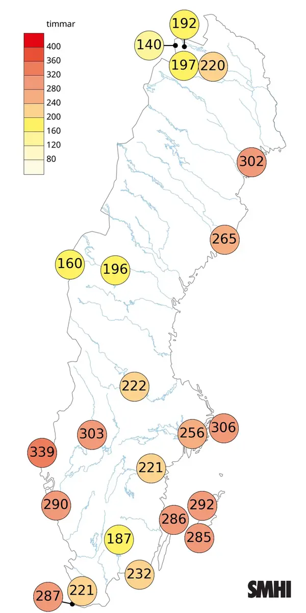 Antal soltimmar i maj 2025.