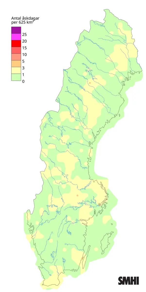 Antal åskdagar under maj 2025.