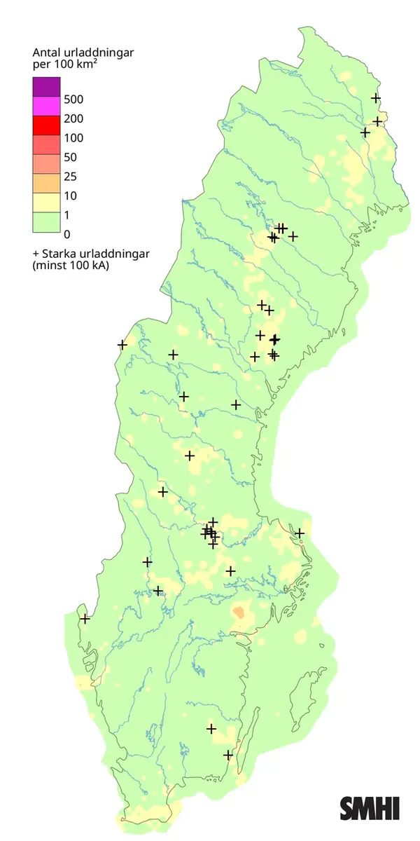 Totalt antal blixtar under maj 2025.