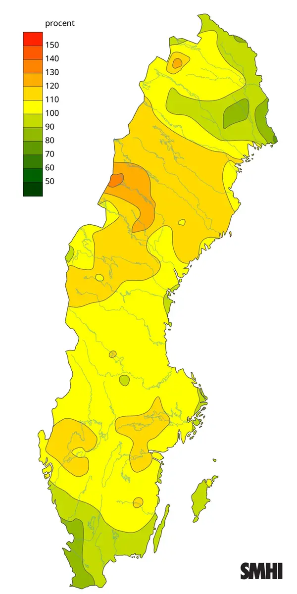Byvindens avvikelse från det normala (1996-2015) under mars 2025.