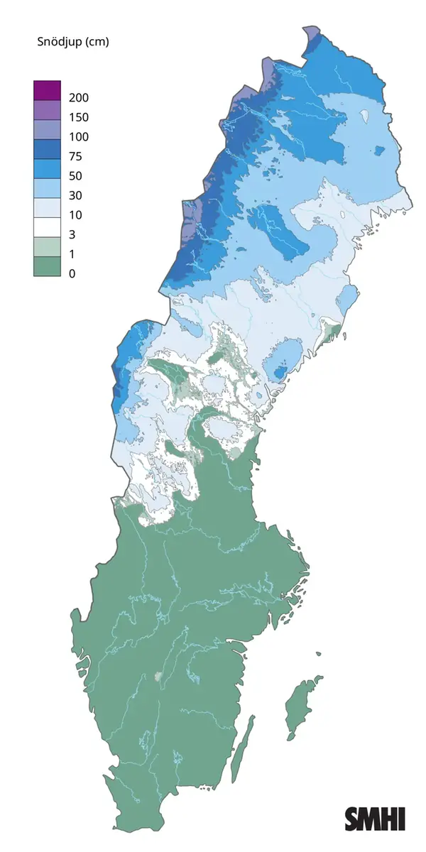 Snödjup den 31 mars 2025.