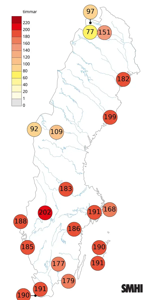 Antal soltimmar i mars 2025.