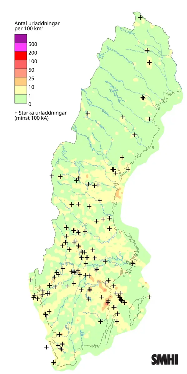 Totalt antal blixtar under juni 2025.