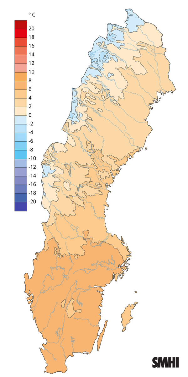 Månadsmedeltemperaturen under april 2026.