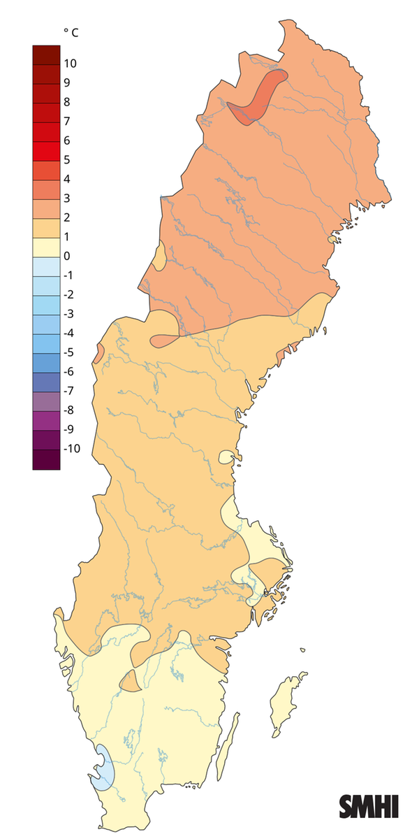 Medeltemperaturens avvikelse från normalperioden 1991-2020 för april 2026.