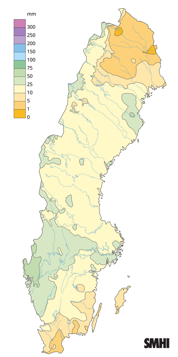 Nederbördssumma under april 2026.