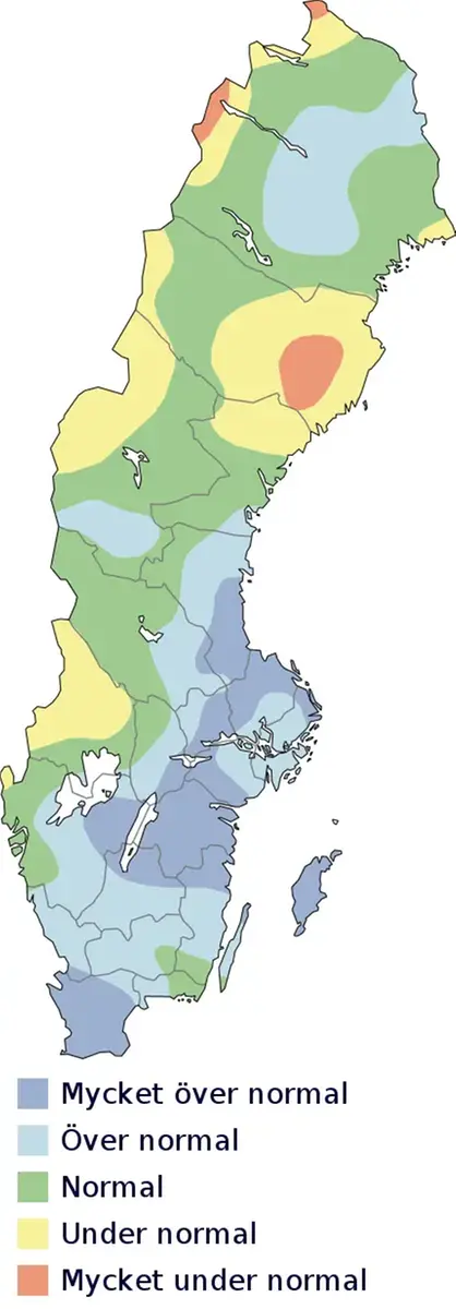 Karta över grundvattensituationen i små magasin, slutet av december 2023 enligt SGU.