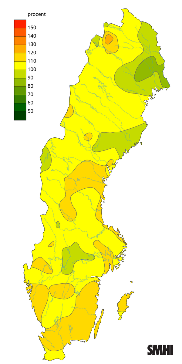 Byvindens avvikelse från det normala (1996-2015) under juli 2026.