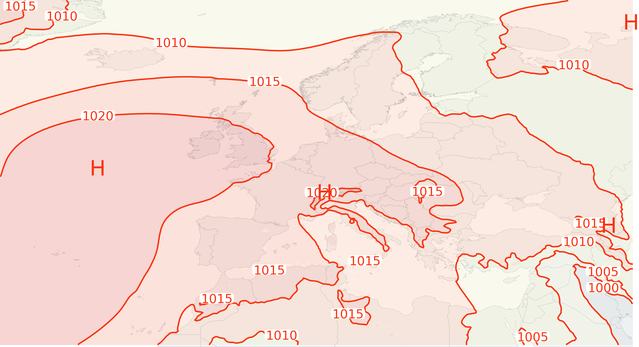 Medellufttryck i Europa i juli 2026.