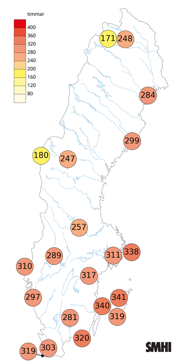 Antal soltimmar i maj 2026.