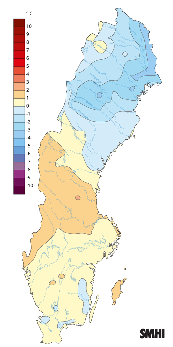 Medeltemperaturens avvikelse från normalperioden 1991-2020 för november 2025.