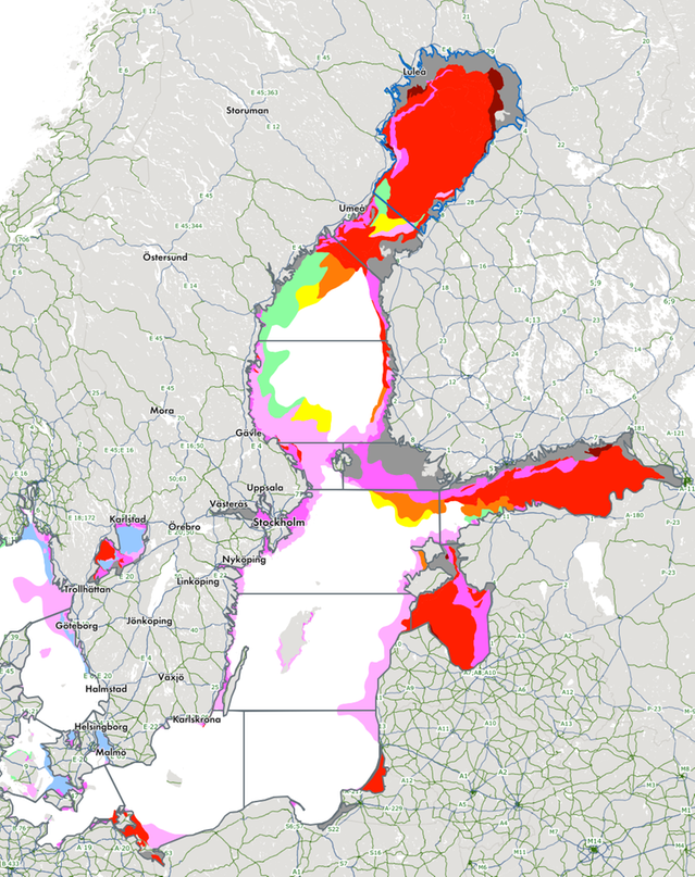 Iskarta för den 18 februari 2026. Skärmklipp från smhi.se.