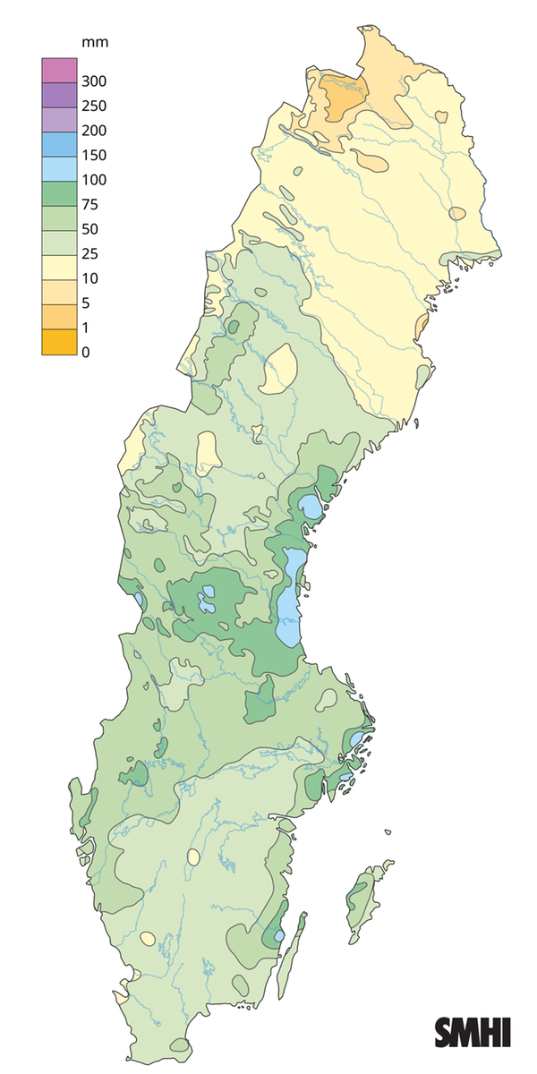 Nederbördssumma under januari 2026.