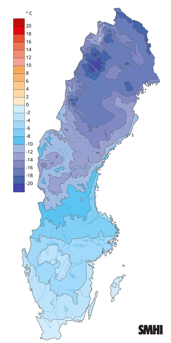 Månadsmedeltemperaturen under februari 2026.