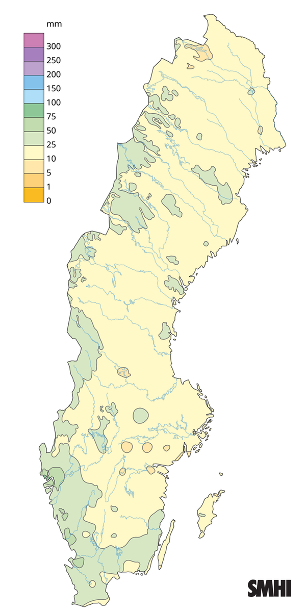Nederbördssumma under februari 2026.