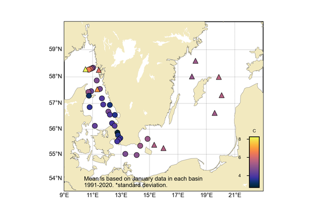 Figur: Temperaturen i ytvattnet (0-10 m).