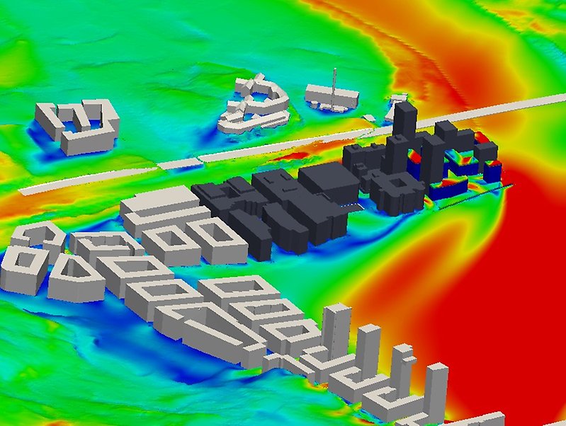 Grafisk bild som beskriver vindstudier för Marieviks Udde.