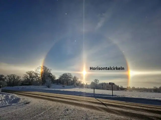 Horisontalcirkel tillsammans med 22°-halo och bisolar.
