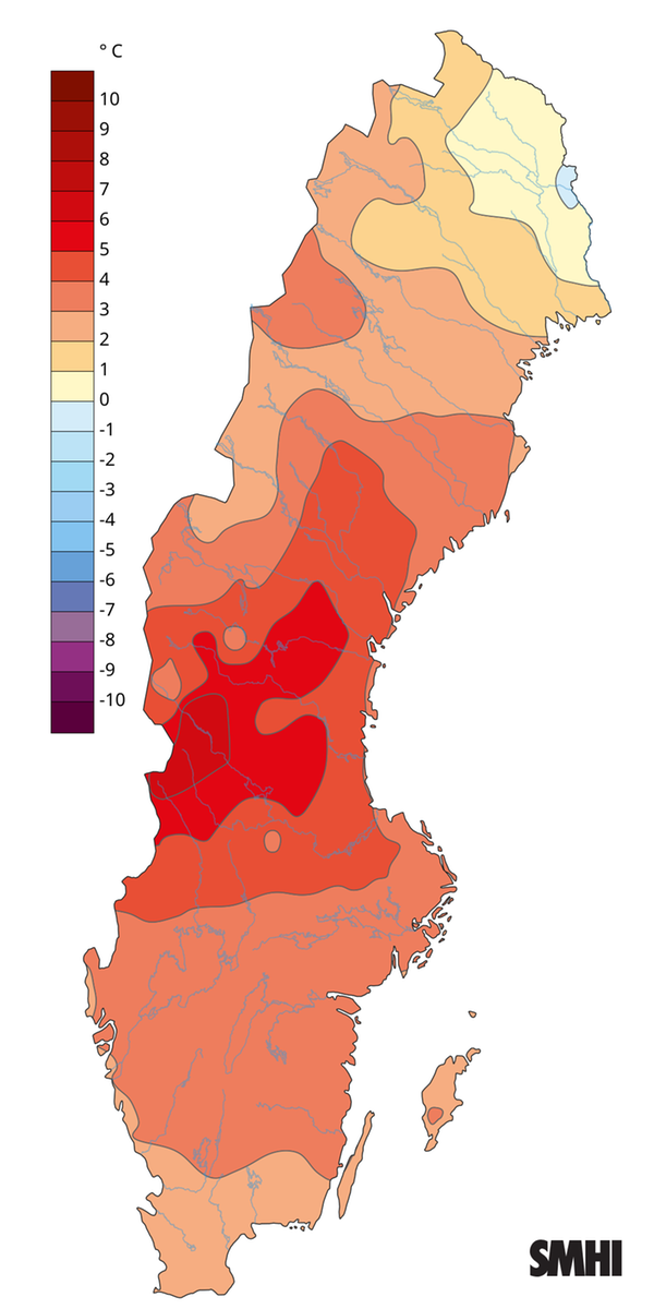 Medeltemperaturens avvikelse från normalperioden 1991-2020 för december 2025.