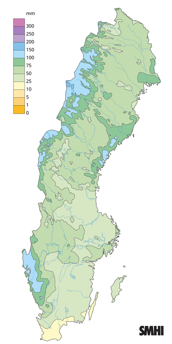 Nederbördssumma under december 2025.