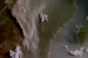 Satellite image from July 17, 2018 showing large smoke plumes over central and northern Sweden from large forest fires.