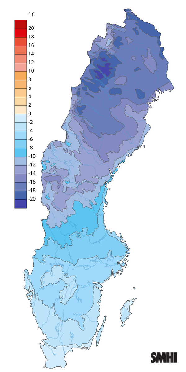 Månadsmedeltemperaturen under februari 2026.