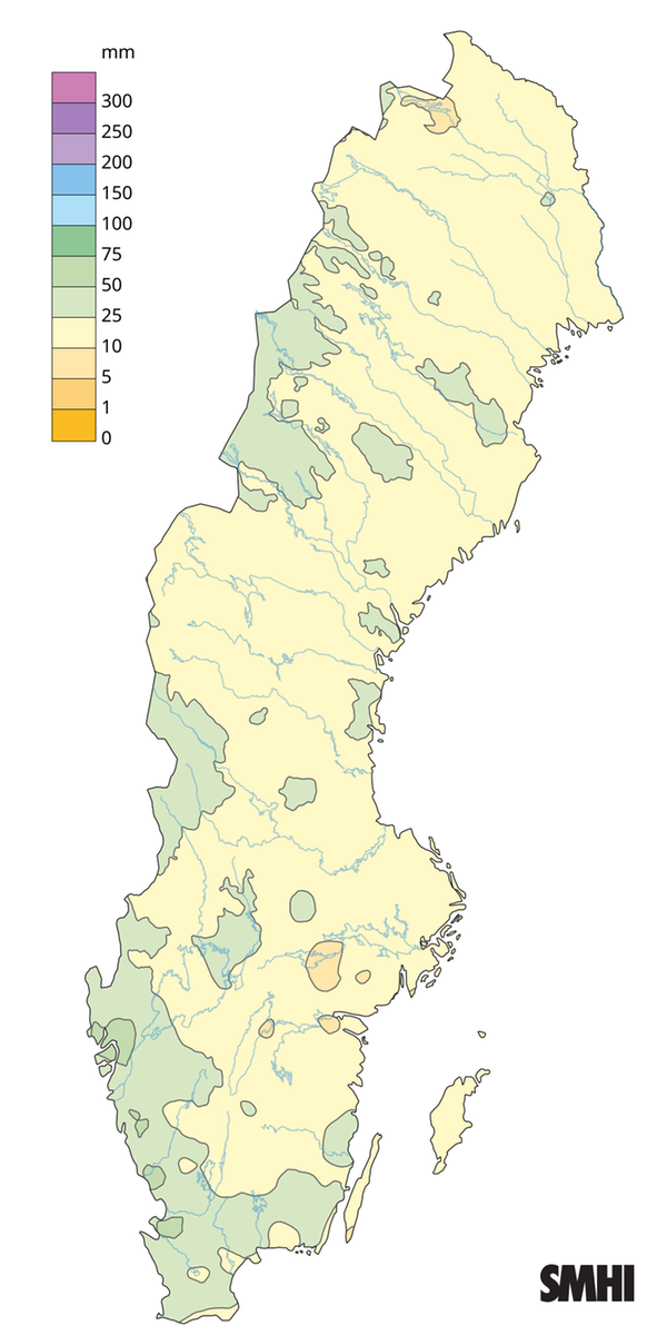 Nederbördssumma under februari 2026.