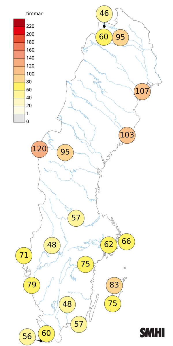 Antal soltimmar i februari 2026.