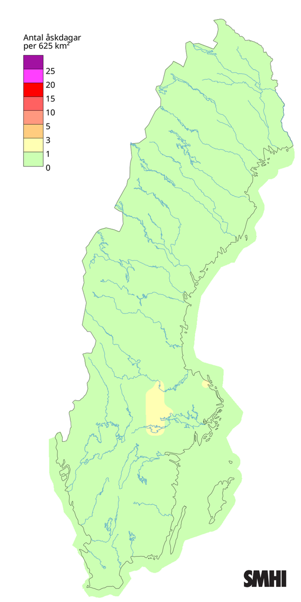 Antal åskdagar under mars 2026.