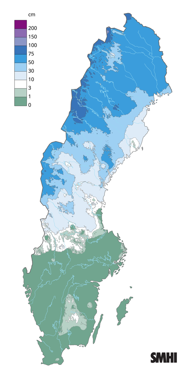 Snödjup den 15 mars 2026.