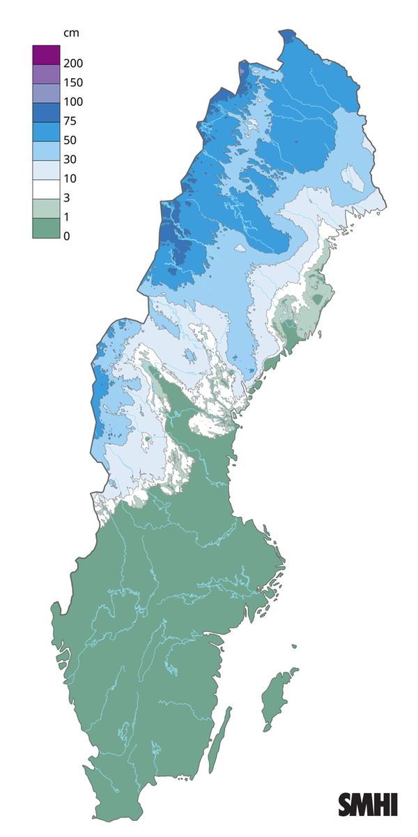 Snödjup den 31 mars 2026.