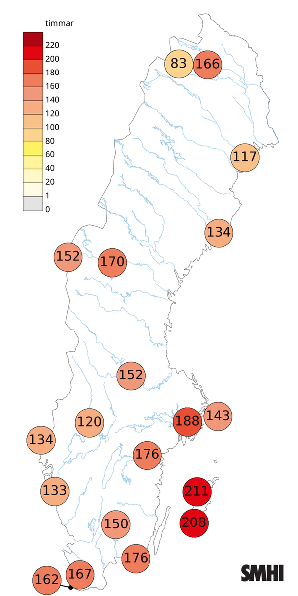 Antal soltimmar i mars 2026.