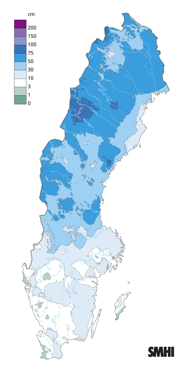 Snödjup den 15 februari 2026.