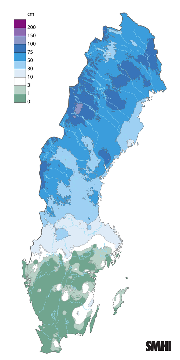 Snödjup den 28 februari 2026.