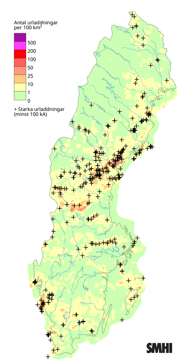 Totalt antal blixtar under augusti 2026.