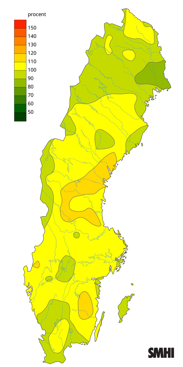 Byvindens avvikelse från det normala (1996-2015) under augusti 2026.