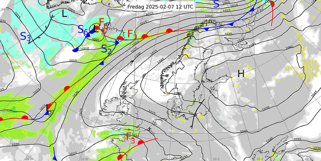 Analyskarta över väderläget den 7 februari.