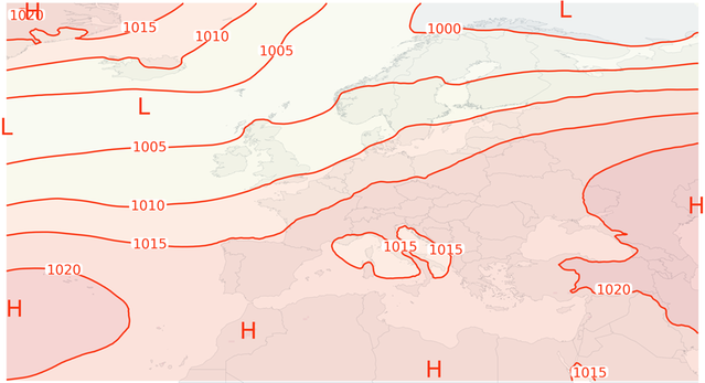 Medellufttryck i Europa i november 2025. Illustration SMHI.