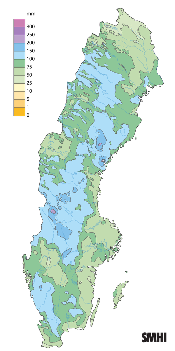 Nederbördssumma under september 2025.