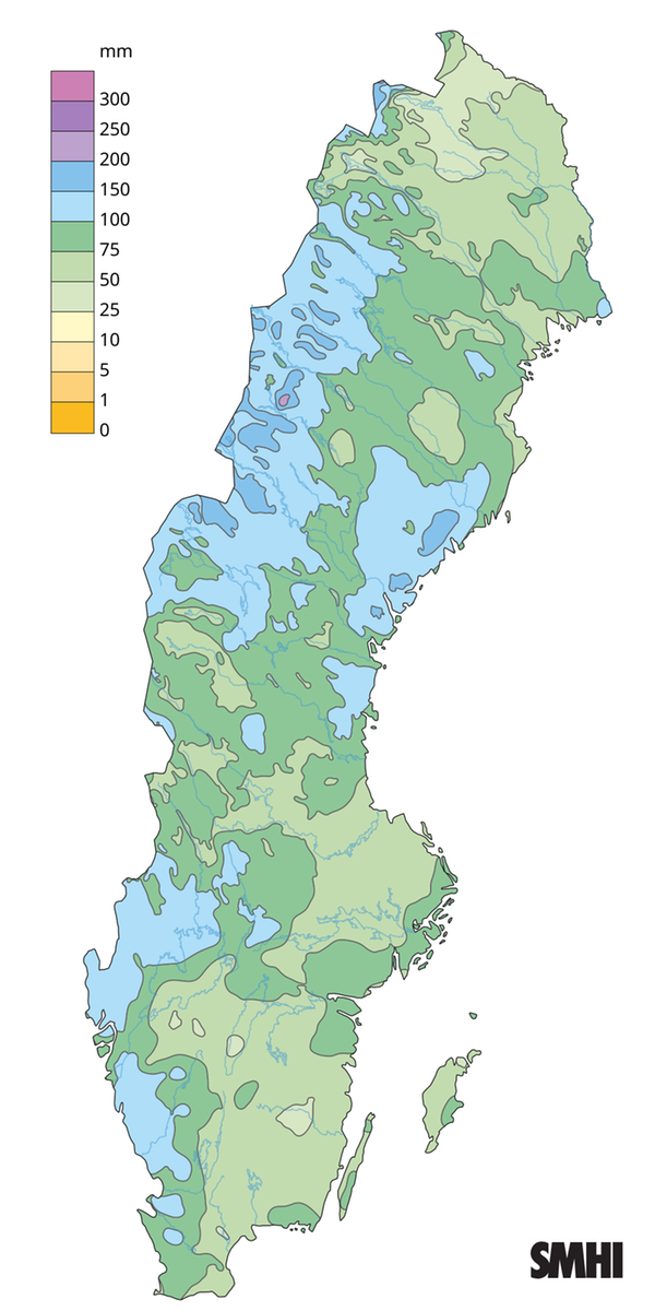 Nederbördssumma under oktober 2025.