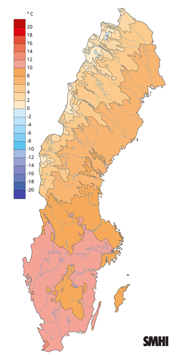Månadsmedeltemperaturen under maj 2025.