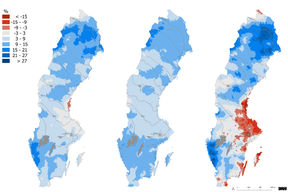 Kartor som visar hur årsmedelnederbörd, årsmedelavdunstning och årsmedelavrinning har ökat och minskat från 1961–1990 till 1991–2020.